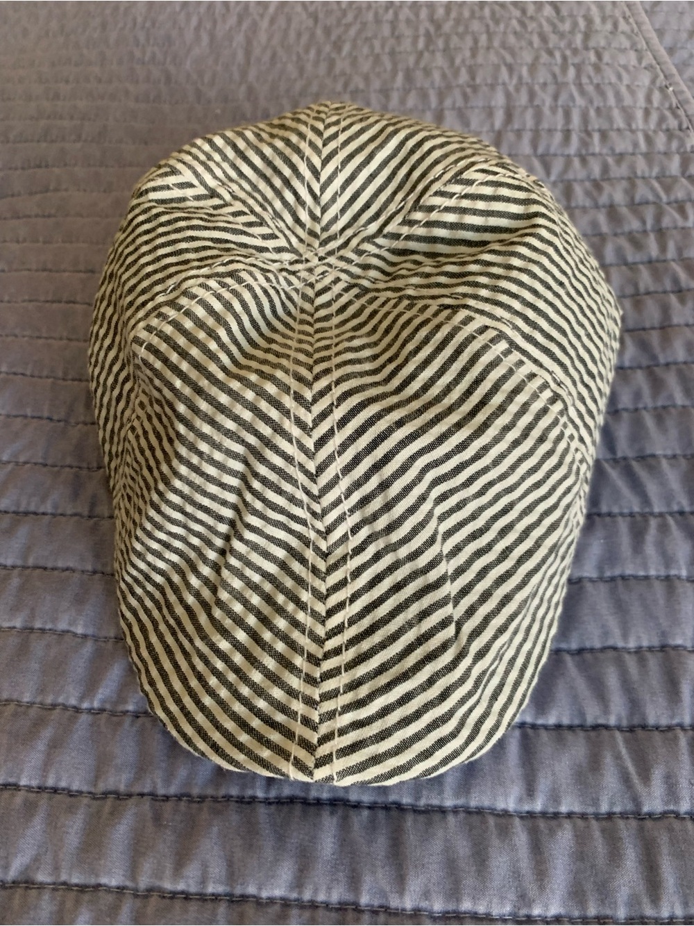 Daniel Cremieux Black and White Striped Cotton Newsboy Cap